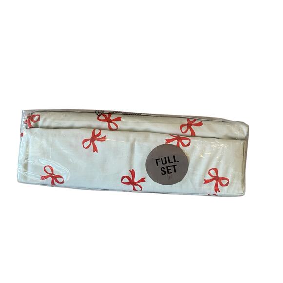 Cath Kidston London Holiday Red Bows Cotton FULL Sheet Set 4pc Sage Green NEW - Picture 14 of 15